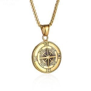 Wholesale Antique Silver Plated Stainless Steel Men&prime;s Compass Pendant Necklace