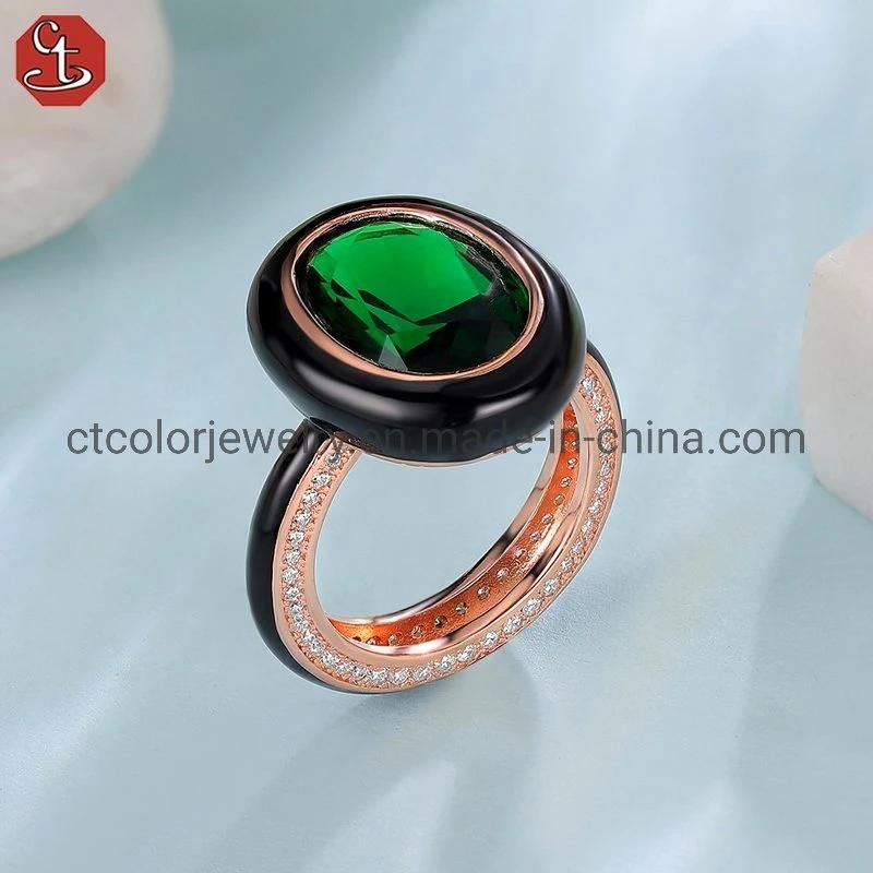 Fashion Jewelry synthetic green crystal enamel big ring Fashion jewellery for women