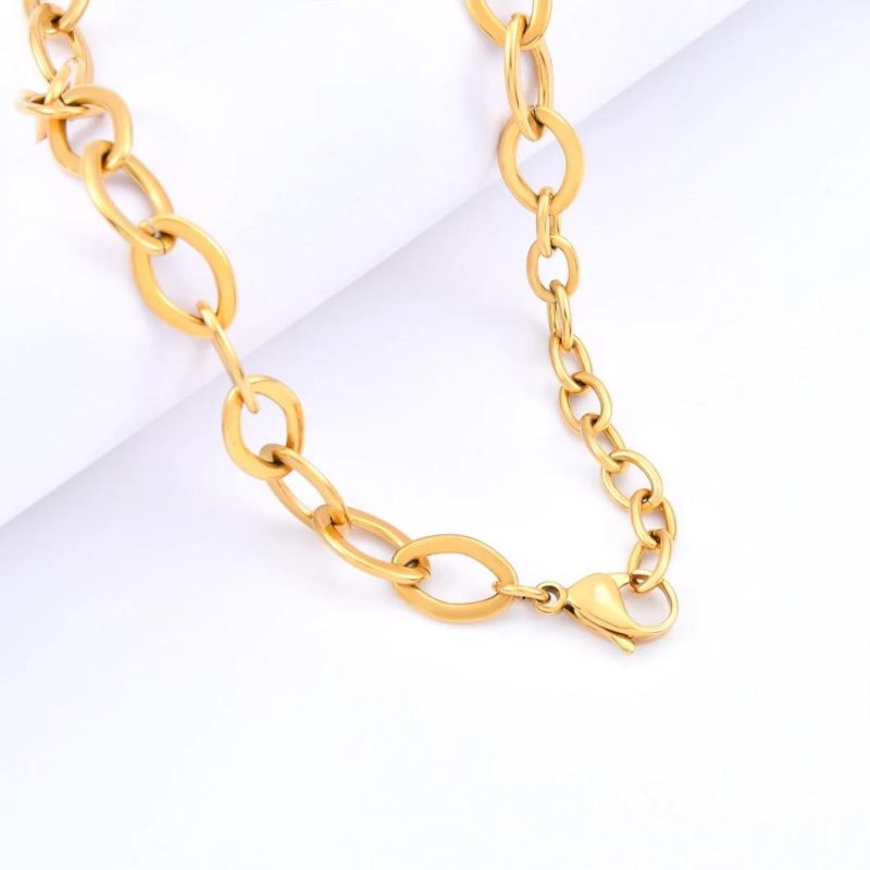 Antique Cable Cross Middle and Small Oval Shaped Gold Plated Simple Minimalism Necklace for Unisex Jewelry