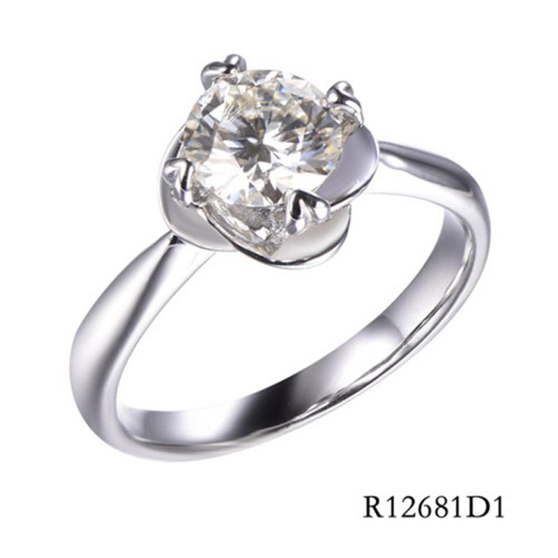Hot Sale 925 Sterling Silver Clear 1CT 6.5mm Moissanite Main Stone Ring