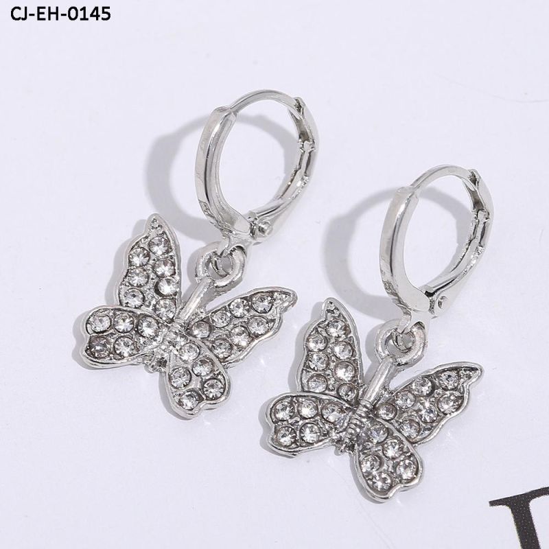 Fashion Designers Full Diamond Butterfly Elegant Temperament Rhinestone Clip on Earrings Factory Accessories