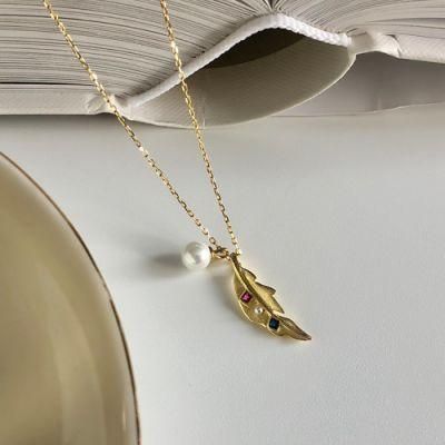 Fashionable 925 Tree for Gift Women Sterling Silver Jewelry Leaf Shape Freshwater Cultured Pearl S925 Dainty CZ Necklace