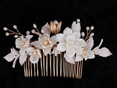 Rose Gold Crystal Hair Comb, Bridal Wedding Ceramic Crystal Hair Comb Hair Vines Head Headpiece