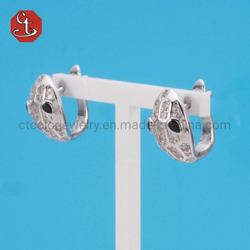 Snake Hoop Silver or Brass Earrings For Women AAA+ CZ Snake Earring Fashion Jewelry Accessories