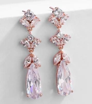 Wedding Pear CZ Earring Jewelry, Bridal CZ Earring Jewelry, Pearl Jewelry, Rose Gold Earring
