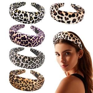 Custom Leopard Printed Thick Sponge Headband Hair Accessories Velvet Wide Headbands for Women