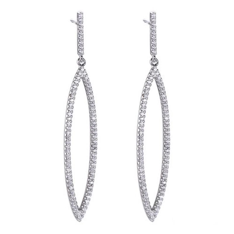 925 Silver Fashion Eye Shape White CZ Long Earring for Ladies