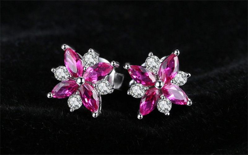 Created Ruby Earring for Women 925 Sterling Silver Fashion Party Fine Jewelry