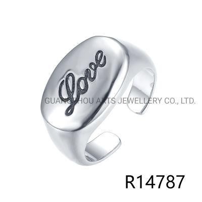 925 Sterling Silver Trendy Wide Carving &quot;Love&quot; Letter Face Ring