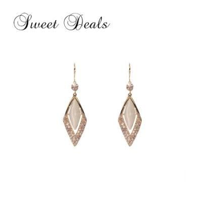 Fashion Diamond Opal Ear Hook Silver Needle Rhinestone Earrings
