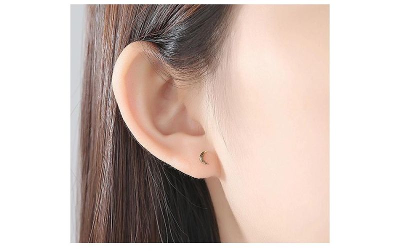 Sterling Silver Jewelry Pinocchio and Moon Shape Ear Studs