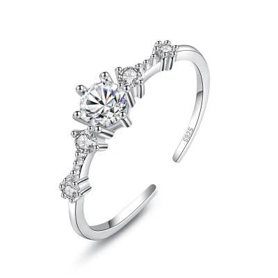 Real 925 Sterling Silver Ring Exquisite Six Claw Zircon Adjustable Ring for Women Light Luxury Wedding Jewelry