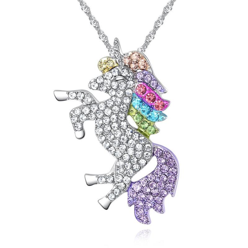 Microset Covered with Drill Unicorn Pendant Creative Tianma Necklace