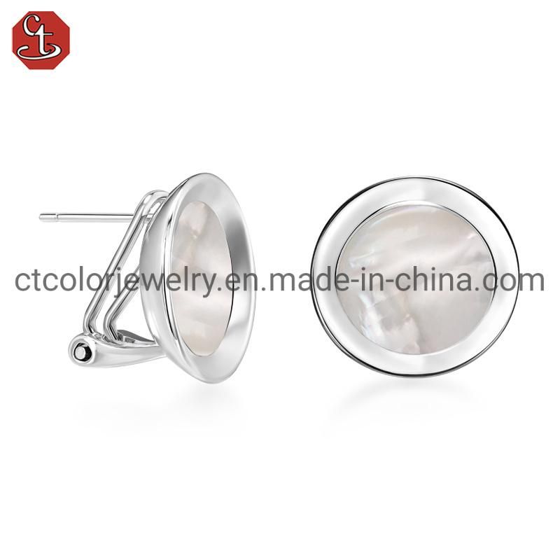 Fashion Simple Design 925 Sterling Silver Mother of Pearl Earrings