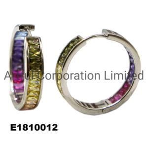 925 Sterling Silver Post Earring with Rhodium Plating in Rainbow Color Fashion Earrings