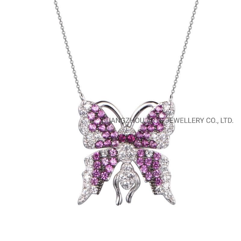 Color Czs Over Butterfly Silver Necklace