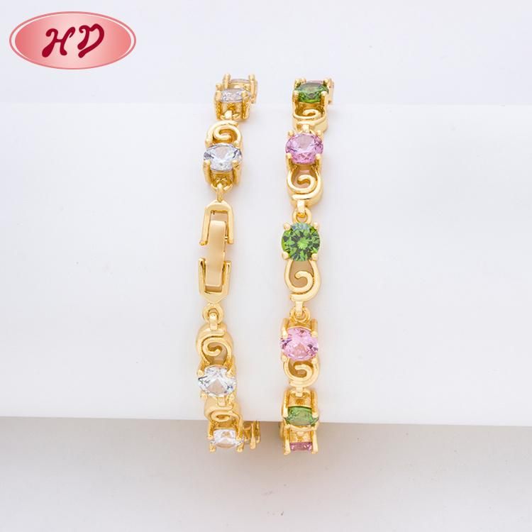 Fashion Design Colorful Crystal Charm Women Brass Bracelet