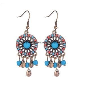 Retro Bohemian Alloy Acrylic Beaded Tassel Earrings Fashion Jewelry