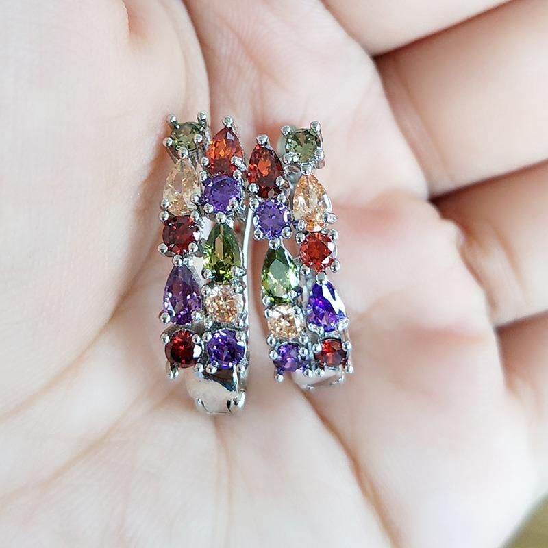 Wholesale Burst Accessories Electroplating Color Zircon Earrings