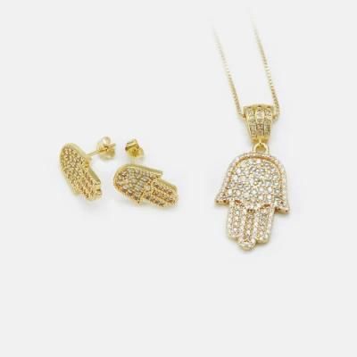 Fashion Jewelry Set Popular Gold Plated Hand Shape Necklaces and Earrings Set