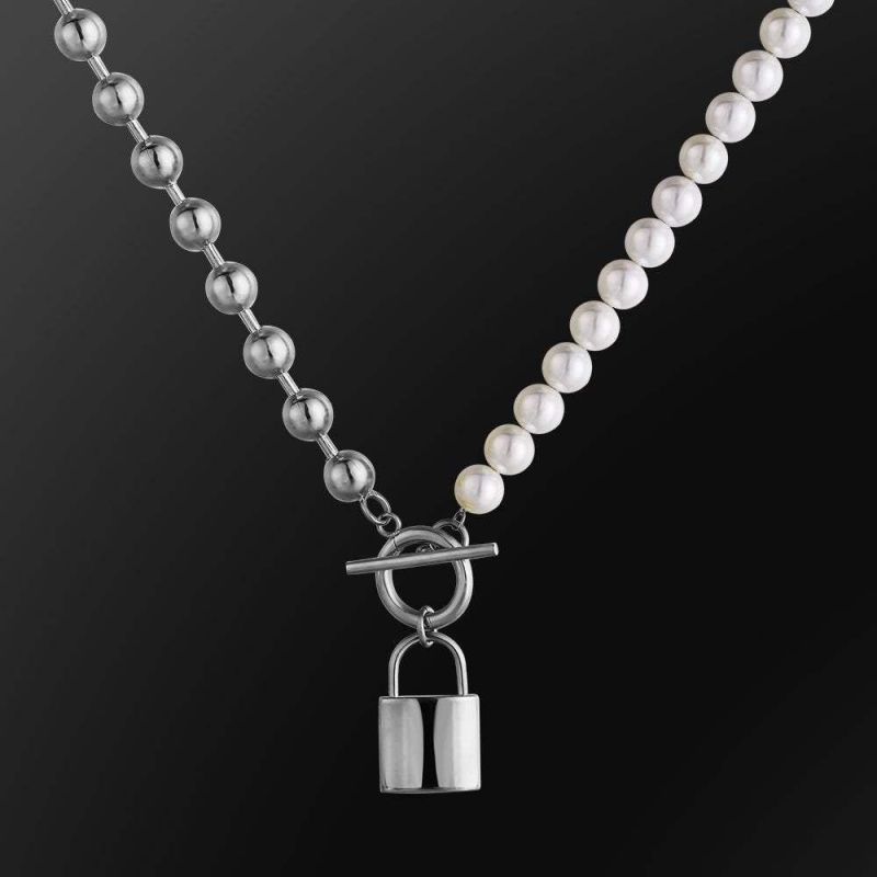European and American Style Geometric Round Pearl Necklace Ins Ot Lock Pendant