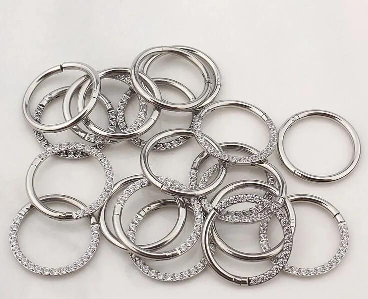ASTM F136 Titanium Zirconia Gem Stone Daith Ear Nose Clicker Ring Body Piercing Jewelry 16g 1.2*5mm, 6mm, 7mm, 8mm, 9mm, 10mm, 11mm, 12mm