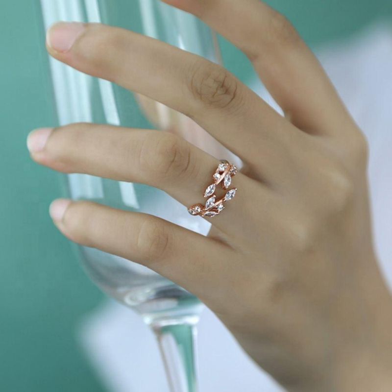 925 Sterling Silver Ring Leaf Zircon Adjustable Ring Fashion Leaves Branches Ring Women Exquisite Jewelry