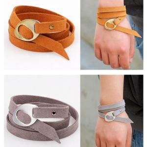 Ashion Punk Genuine Leather Velvet Surround Wrap Bracelet