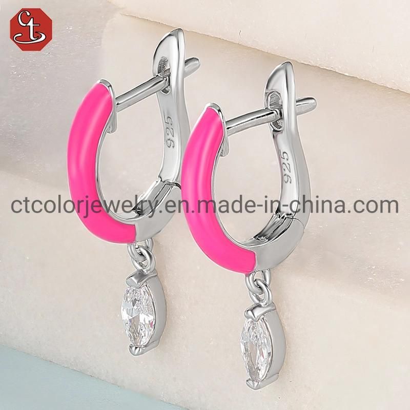 Fashion jewelry colorful enamel 925 silver nature stone Earring for women