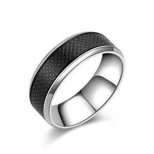 Retro High-End Black Stainless Steel Leather Ring Men