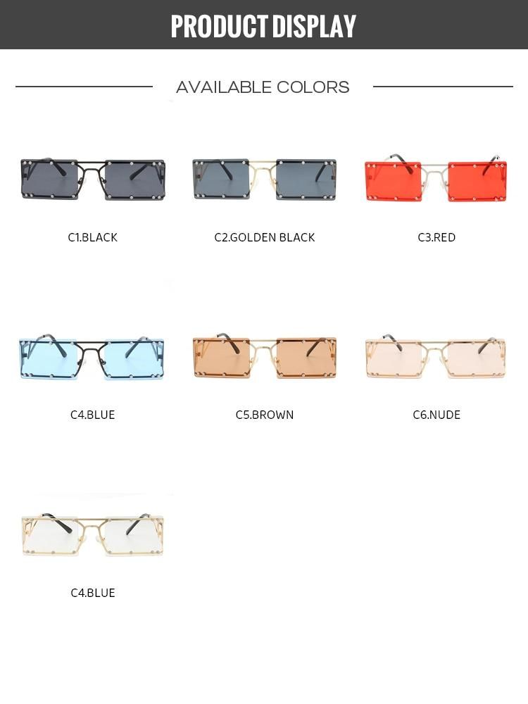 2022 Retro Trendy Unique Women Men Sun Glasses River Luxury Metal Frame Tinted Rectangle Rimless Rivet Sunglasses