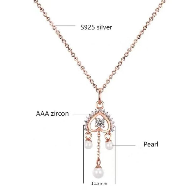 Grace Natural Freshwater Pearl Drop Pendant Heart Rose Gold Plated 925 Sterling Silver Women Necklace