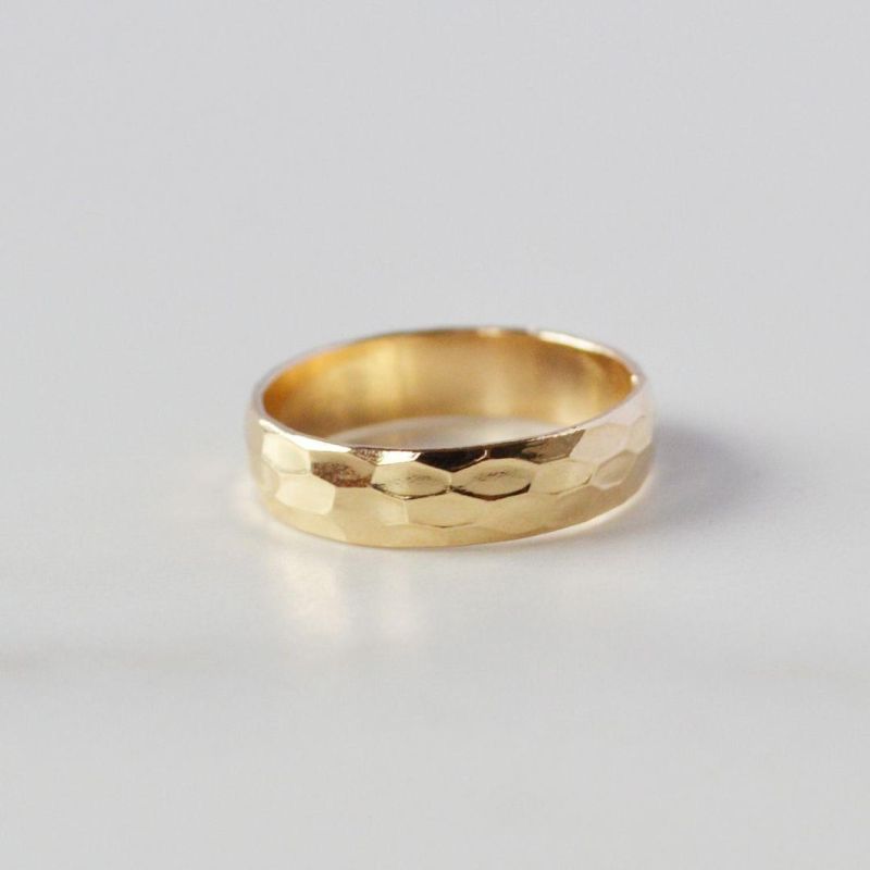 Simple Style Punk Unisex Top Quality 100% Pure 9K 14K 18K Solid Plain Gold Hammered Surface Ring Jewelry