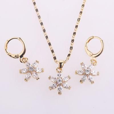 Fashion Wedding Silver Gold Alloy Plated Ring Necklace Earring Jewelry Set with Crystal CZ Pearl