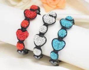 Heart Shape Crystal-Encrusted Fashion Style Shamballa Bracelet (SBL-B010)