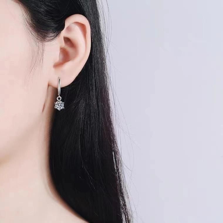 925 Silver Classic Six Claw Moissanite Ear-Hook Earrings for Women
