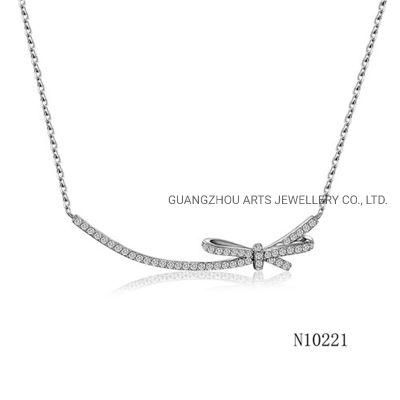 Delicate Bowknot Strip Silver Necklace