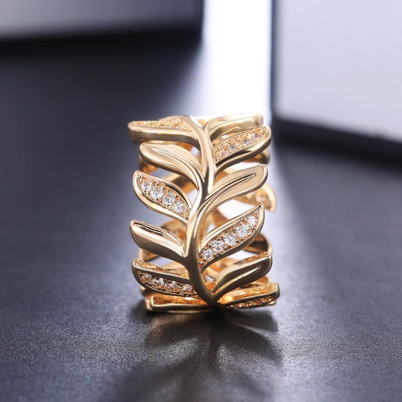 Jewelry New Trends Leaf Round Simple Zircon Ring Simplicity Gold Plated Bague Gold Leaf Fashion Ring Women