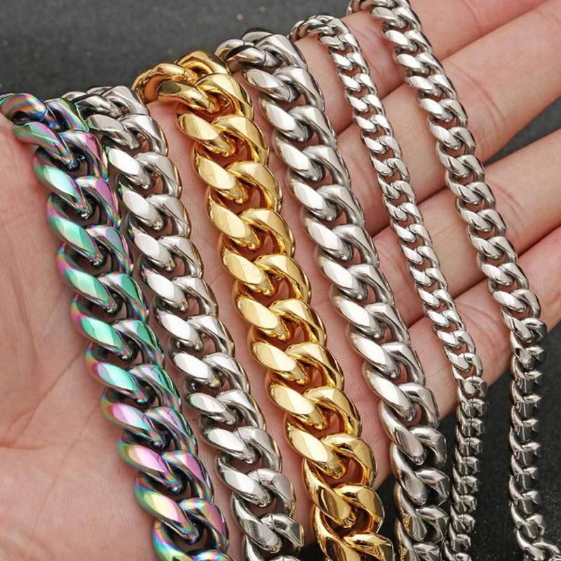 Women Men Stainless Steel Twist Rope Silver Gold Plated Curb Diamond Cuban Link Chain Necklace