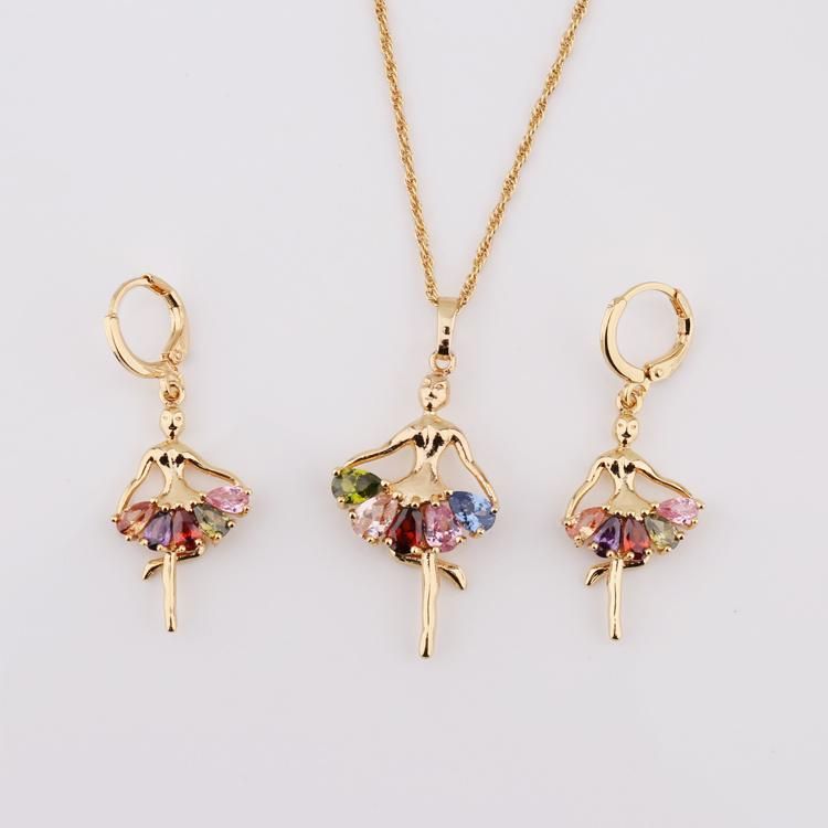 Fashion Custom Women 18K Gold Plated Alloy Crystal Silver Jewelry Chain Sets Pendant Necklace