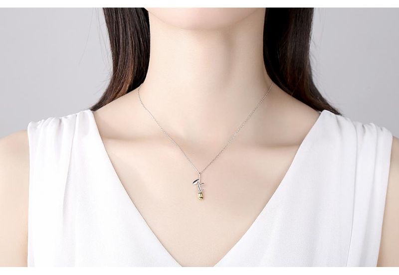Female Necklace Silver Jewelry in Upside Down Rose