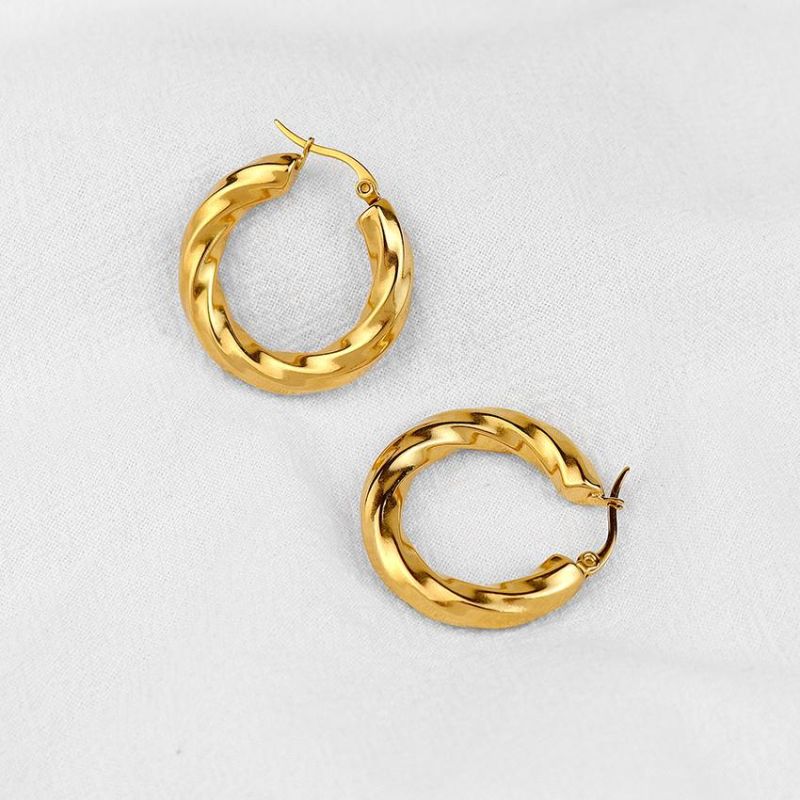 Chic Twisted 30mm Hoop Earrings Stainless Steel Jewelry Gift for Mom