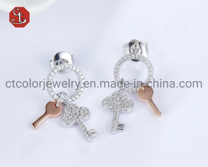 Fashion Jewelry 925 Sterling Silver Korean Version Keys Cute stud Earrings