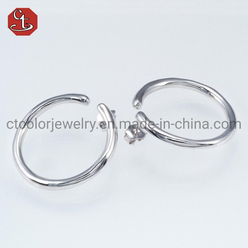 Hot Sale Simple Design Two Circles Fashion 925 Silver Sterling Earrings Plain Silver Jewelry