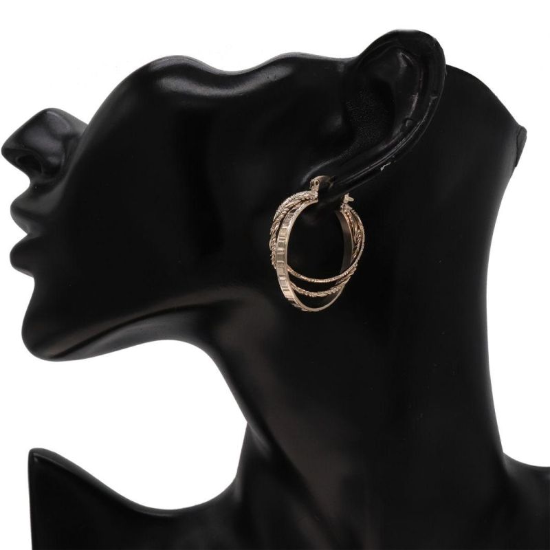 Brass Plated Jewelry Gold Circle Shaped Lady Fashion Earrings