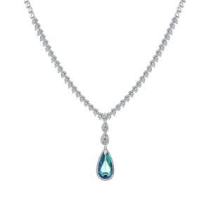 Fashion Luxury Statement 925 Sterling Silver Tennis Single Gemstone Drop Pendant Necklace