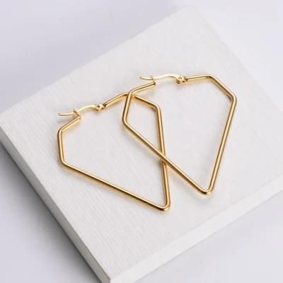 Geometry Series Stainless Steel Jewelry 18K Gold Plated Fashion Fancy Pentagonal Big Hoop Earrings for Women