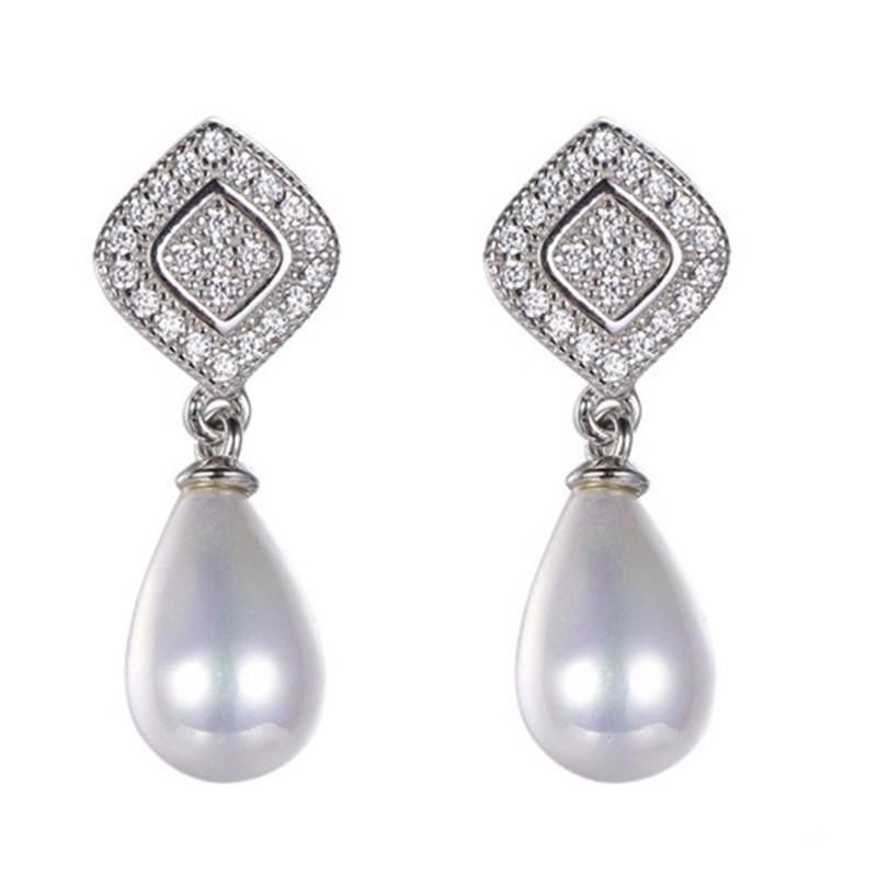 925 Silver CZ Small Crown Earring with Pearl
