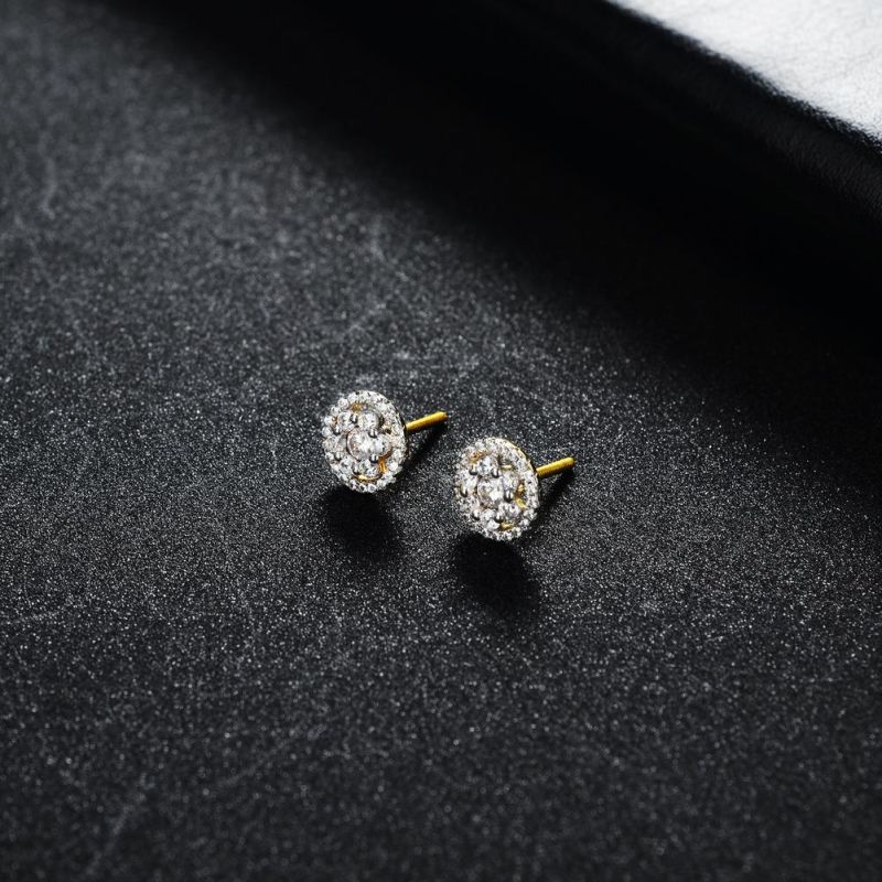 Hip Hop Round 925 Silver Inlaid Zircon Stud Earring