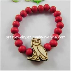 Spring Fashion Red Wooden Beads Owl Bracelet (Elastic) (PB-048)